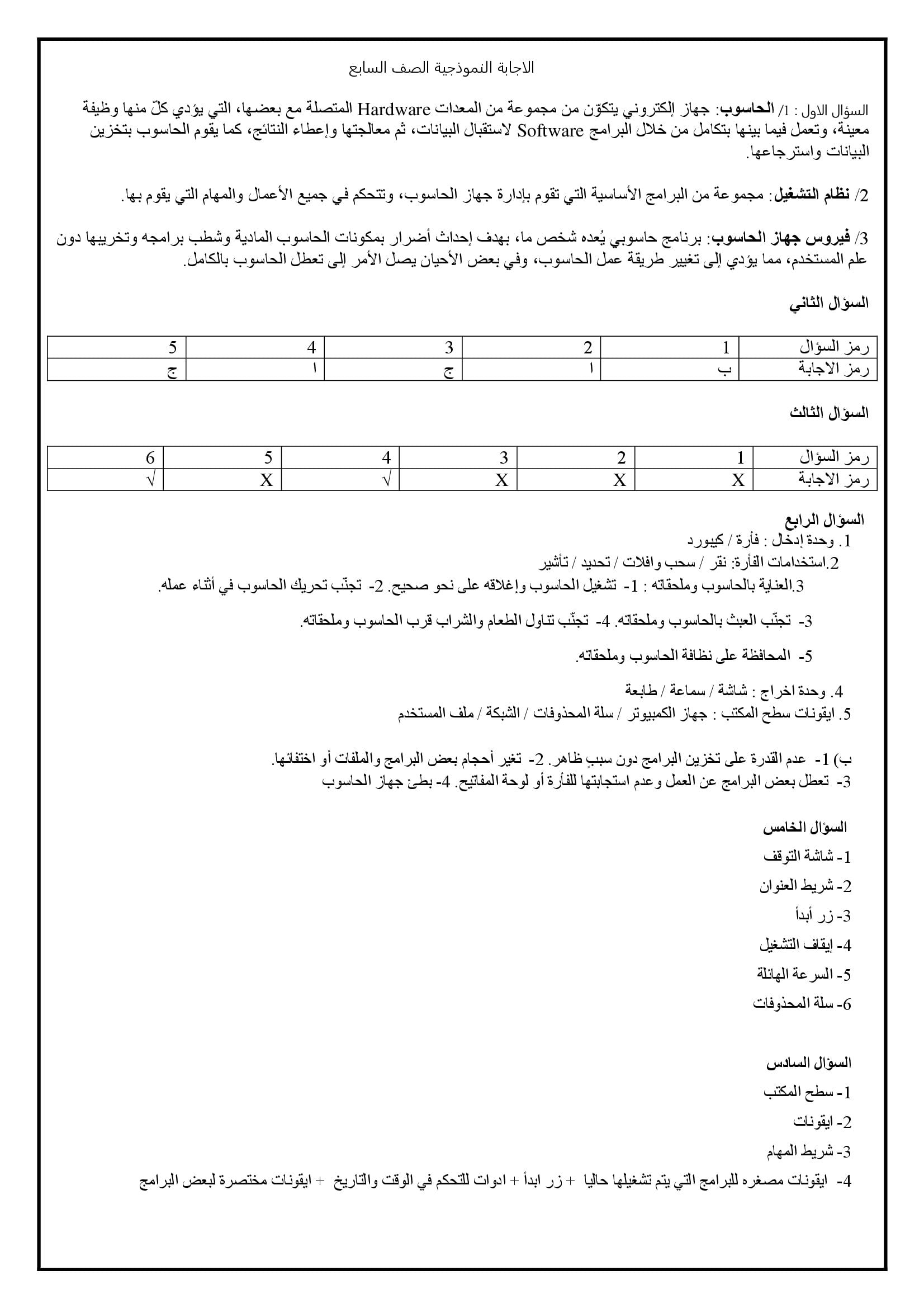 NDA1ODYyMQ96963 امتحان نهائي حاسوب للصف السابع الفصل الاول مع الاجابات 2021